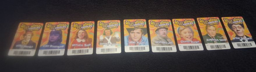 9 Pc. WIlly Wonka & The Chocolate Factory collectible arcade card.
