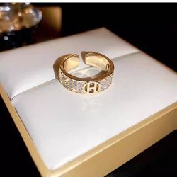 S925 sterling silver H letter flash diamond hollow ring niche design high-end cold style personality temperament ring ring