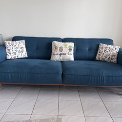 Modani Teal And Teakwood Sofa