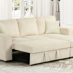 Brand New Beige Super Plush Corduroy Sectional Sofa Storage Sleeper 
