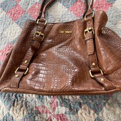 Del Mano Faux crocodile-embossed brown leather satchel