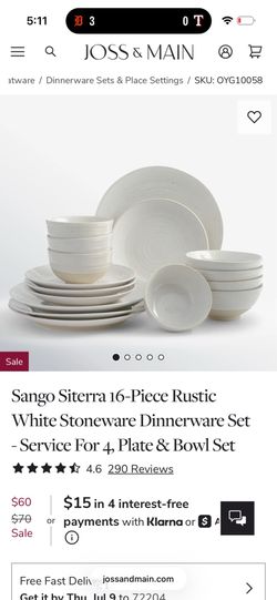 Sango Siterra 16-Piece Rustic White Stoneware Dinnerware Set for 8!