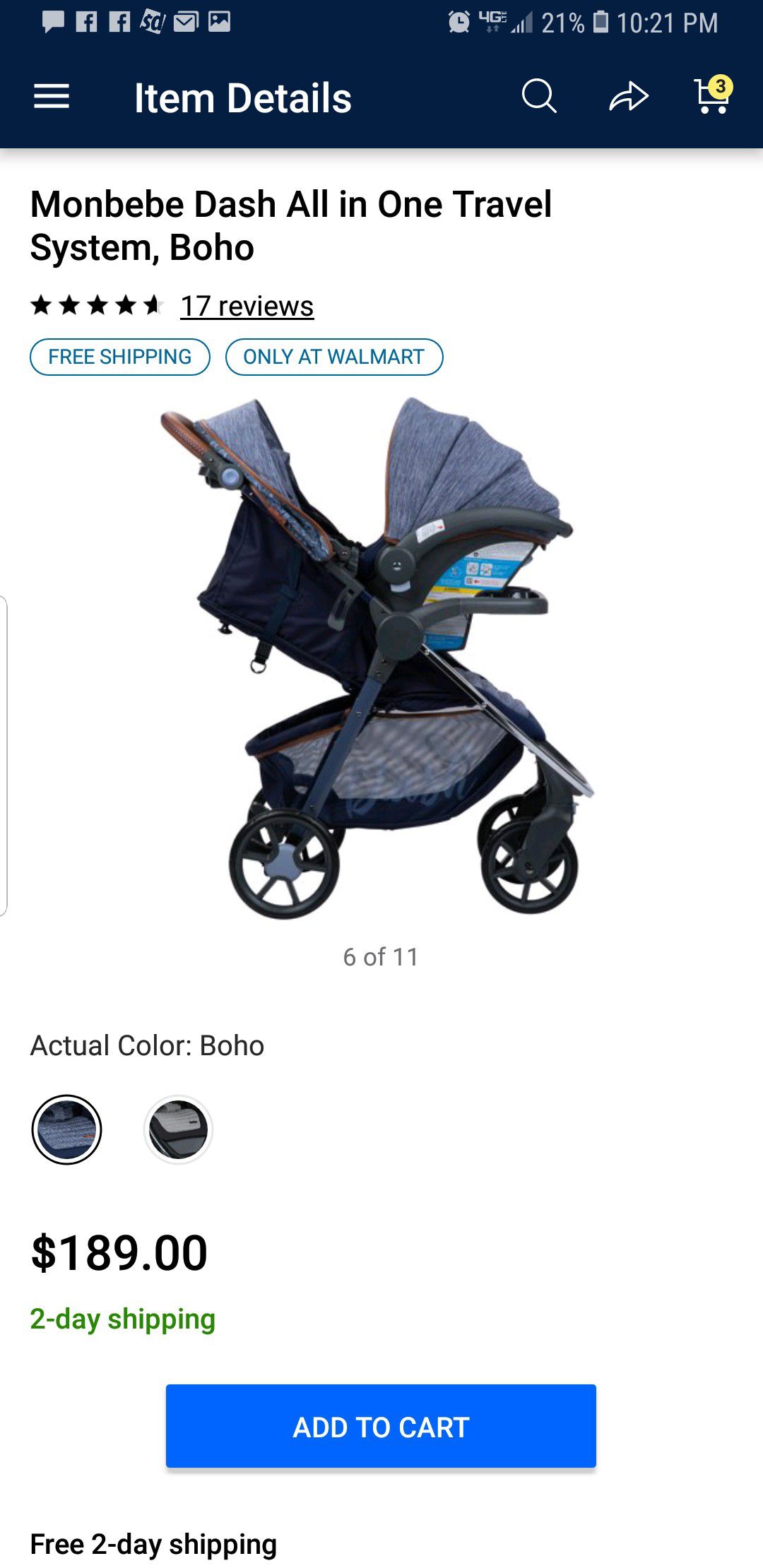 Monbebe Dash Travel System Stroller and Infant Car Seat, Boho 