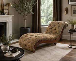 Chaise Lounge – Vintage Tufted, Carved Wood Frame
