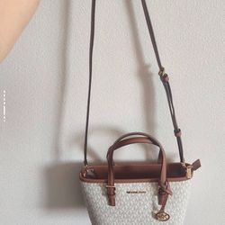 Michael Kors Jet Set Monogram White & Brown Mini Tote Womenโs New