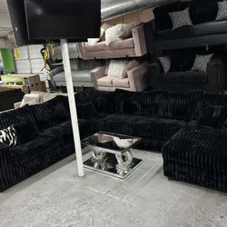 2K Big Curdoroy Couch Sectional Black