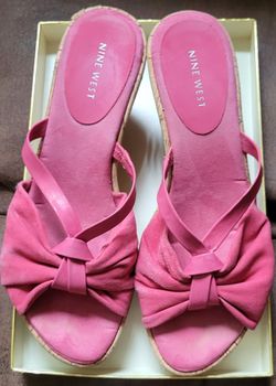 Nine West Pink Suede Bow Wedge Sandals