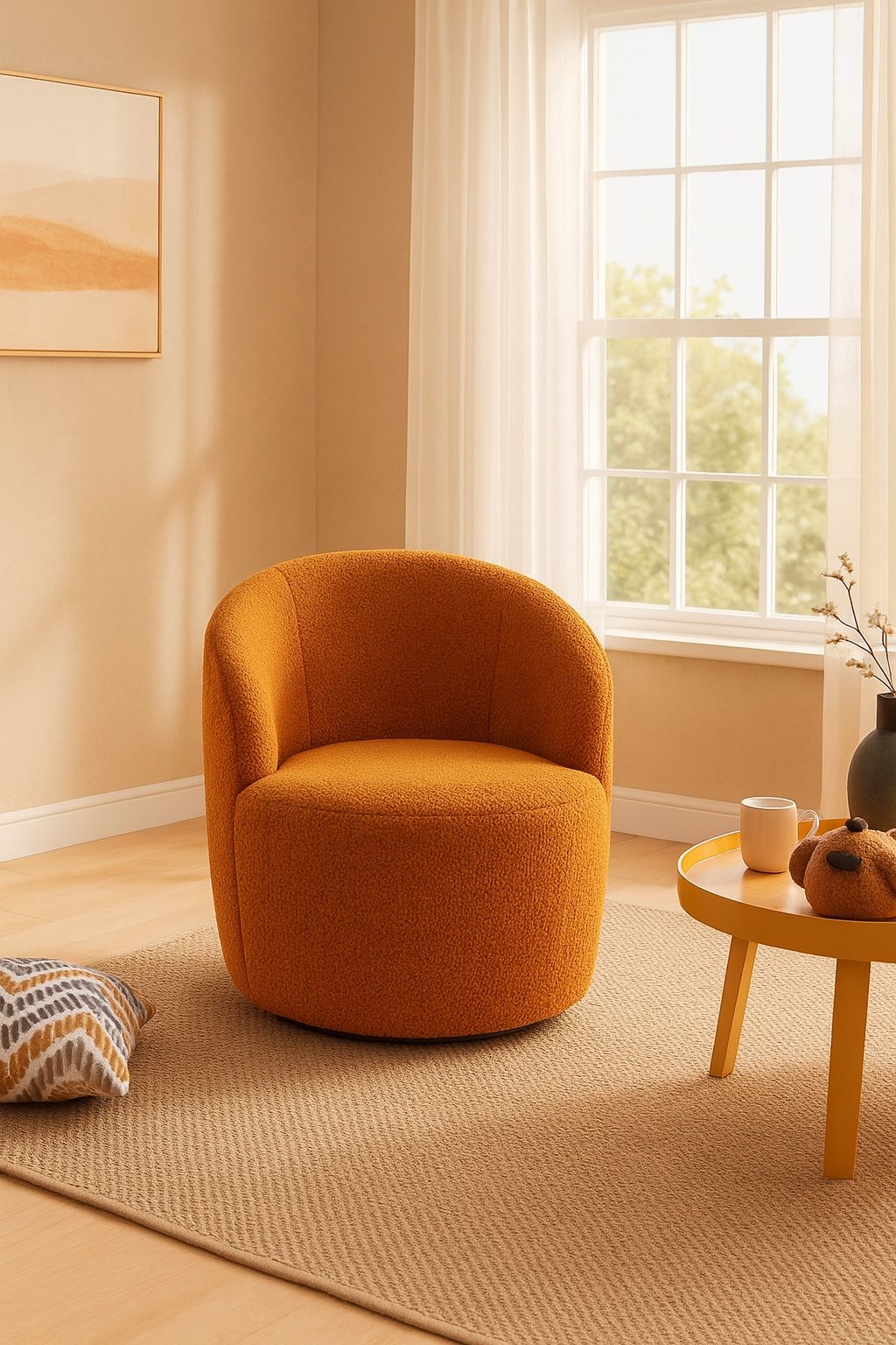 Caramel Swivel Barrel Accent Sofa Chair, Modern Teddy Fabric [NEW]