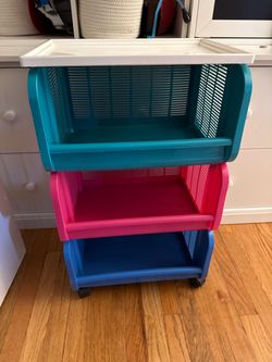 Vintage Color Block 3-Tier Stackable Plastic Storage Cart with Wheels