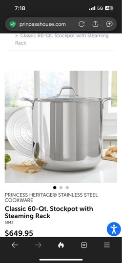 PRINCESS HOUSE Classic 60-Qt. Stockpot with Steaming Rack