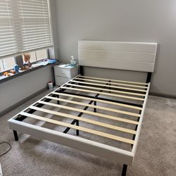 Modern Queen Upholstered Bed Frame - White/Cream (MSRP $290)