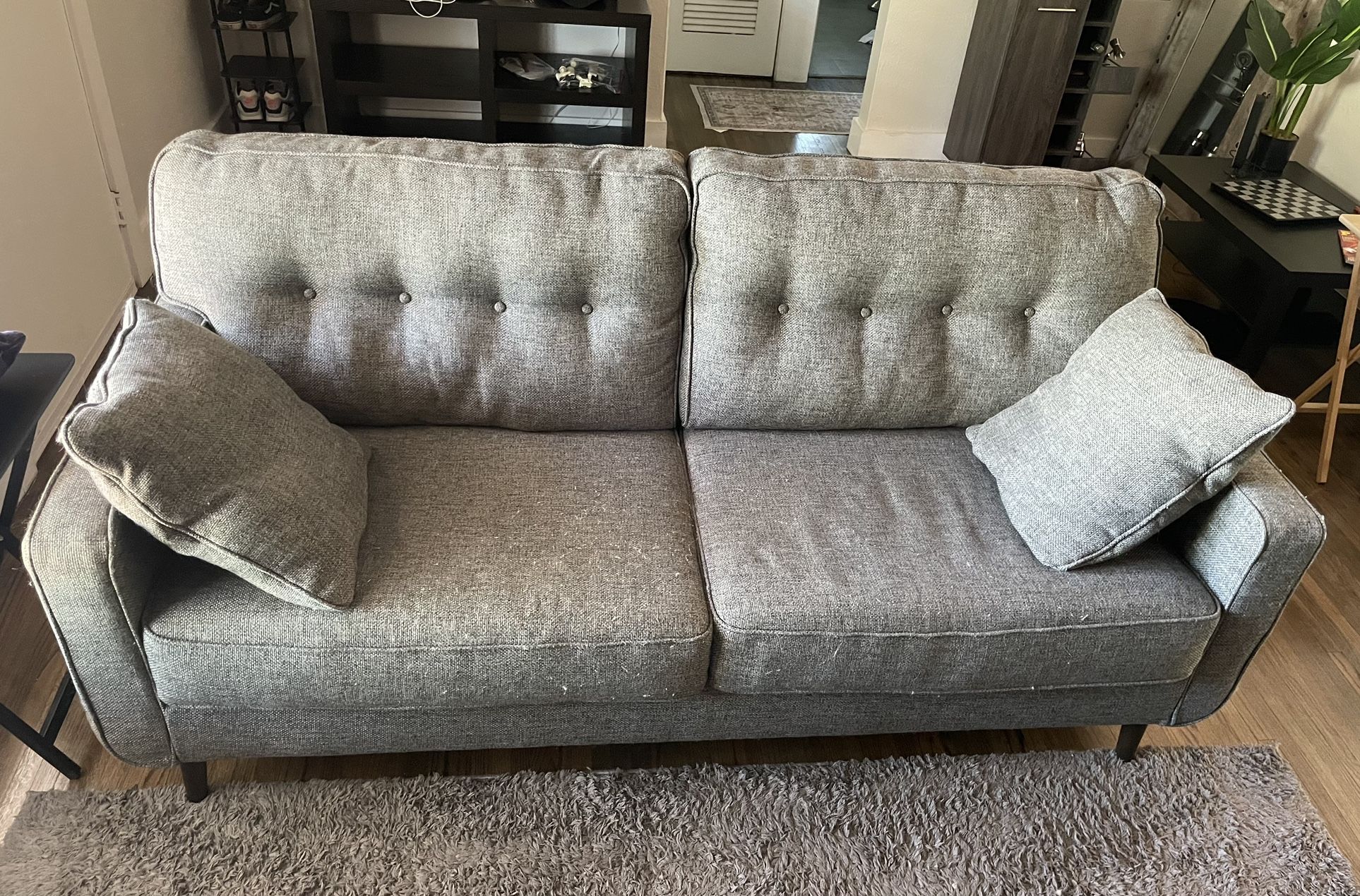 Blue Grey Rectangular Couch W Pillows