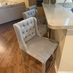 4 Blue Counter Height Bar Chairs