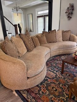 Large Beige Sectional Sofa with Cushions