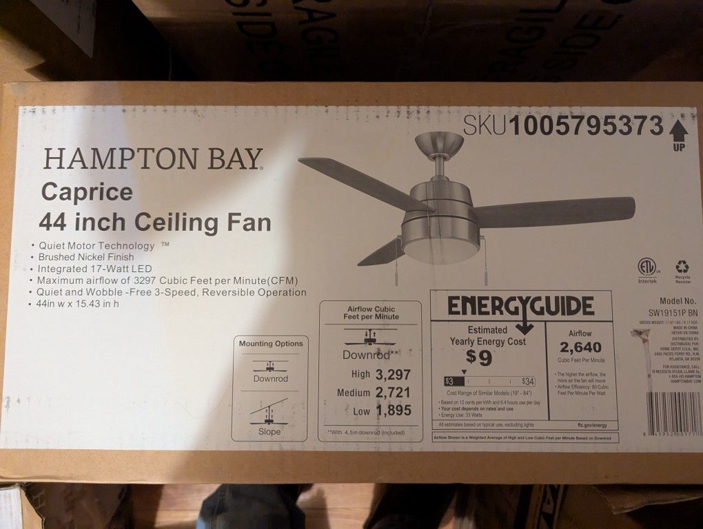 New In The Box 44-in Ceiling Fan With 17 W LED Light