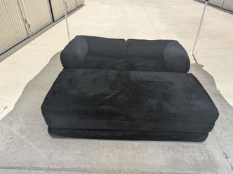 Black Corduroy Convertible Sofa Bed Set (2 Pieces) Fold-Out Loveseat + Fold-out Lounger
