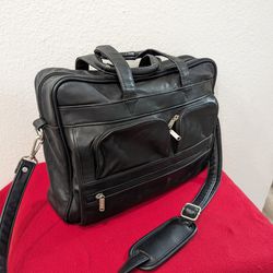 Black Leather Multi pocket Briefcase Laptop bag Messenger bag