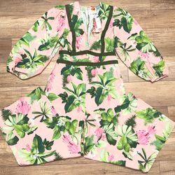 Anthropologie FARM Rio Floral Puff Sleeve Full Length Jumpsuit Romper Womens M