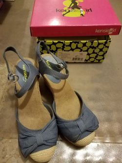 Kensie girl wedge sandal (Denim blue, size 8)