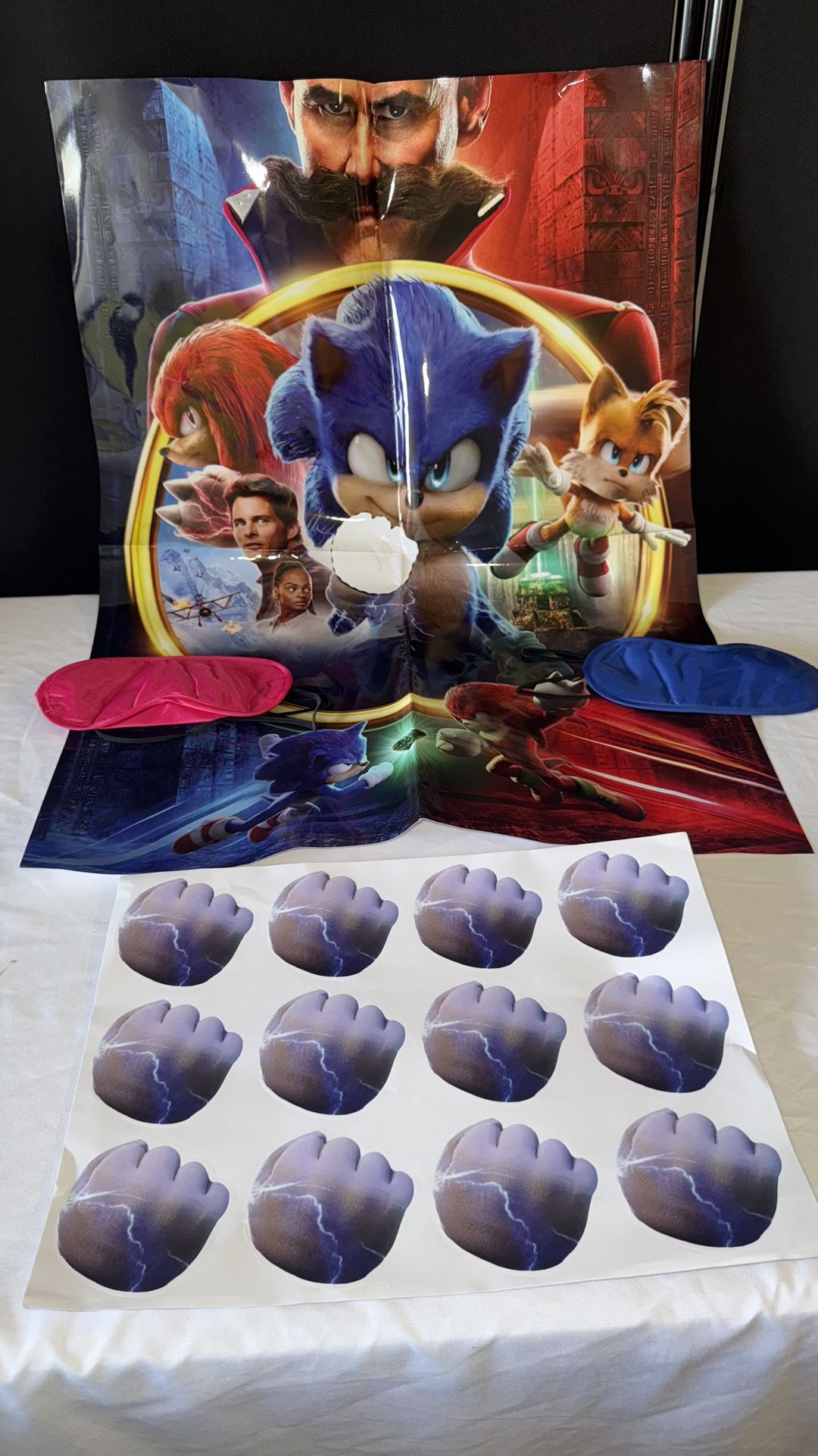 Sonic Birthday Party Supplies, Pin The Hand on Sonic, Sonic Party Games, Large Poster with Stickers and 2PCS Blindfolds for Kids' Sonic Theme Bi