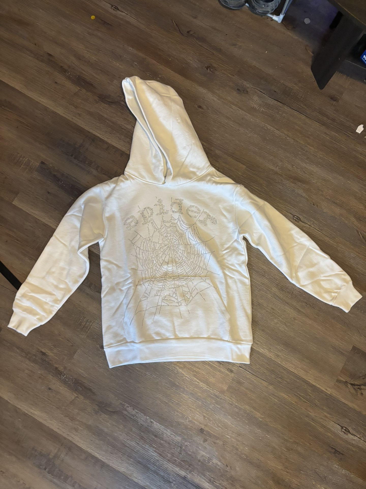 OG White Rhinestone Sp5der Hoodie