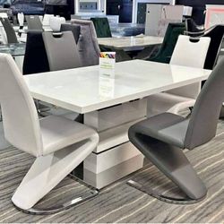 White Table Set 4 Chairs New Modern Design Z Chairs 