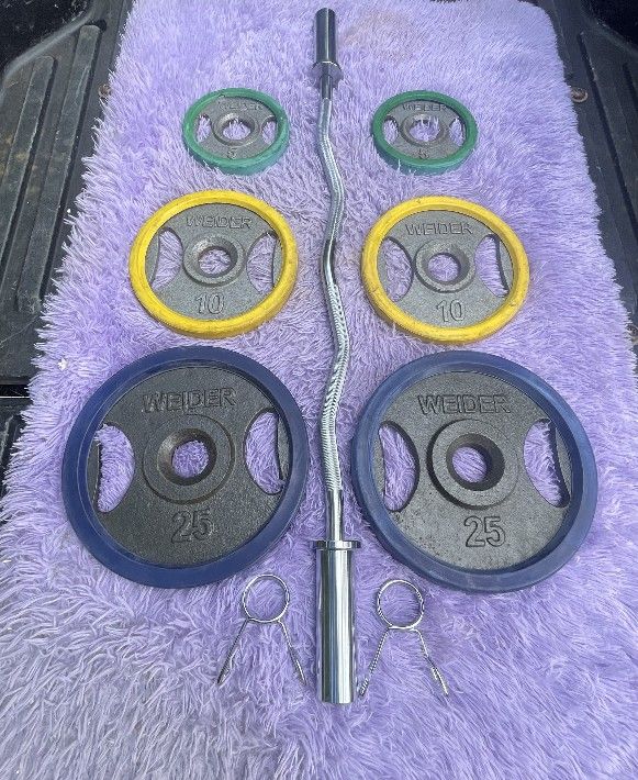 OLYMPIC  EZ  CURL BAR  &  (PAIRS OF)  : 25s  10s  5s  OLYMPIC  PLATES