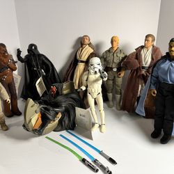 Vintage 90’s Star Wars 12” 10” 8” Hasbro Figures Dolls Lot Of 8