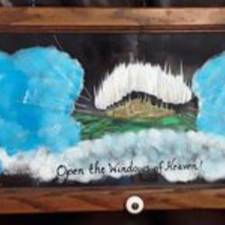 Open The Windows Of Heaven.  12" X 33" Painting On Glass Window Pane 