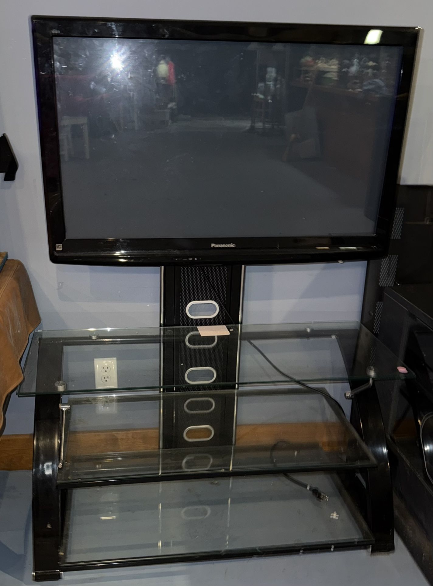 Tiered Glass TV Stand W Panasonic TV