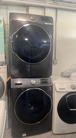 Samsung Front Load Washer & Dryer Set — Black Stainless, Steam, Stackable