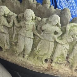 Antique/vintage Angel's Holding Hands Full Oval Stone Planter