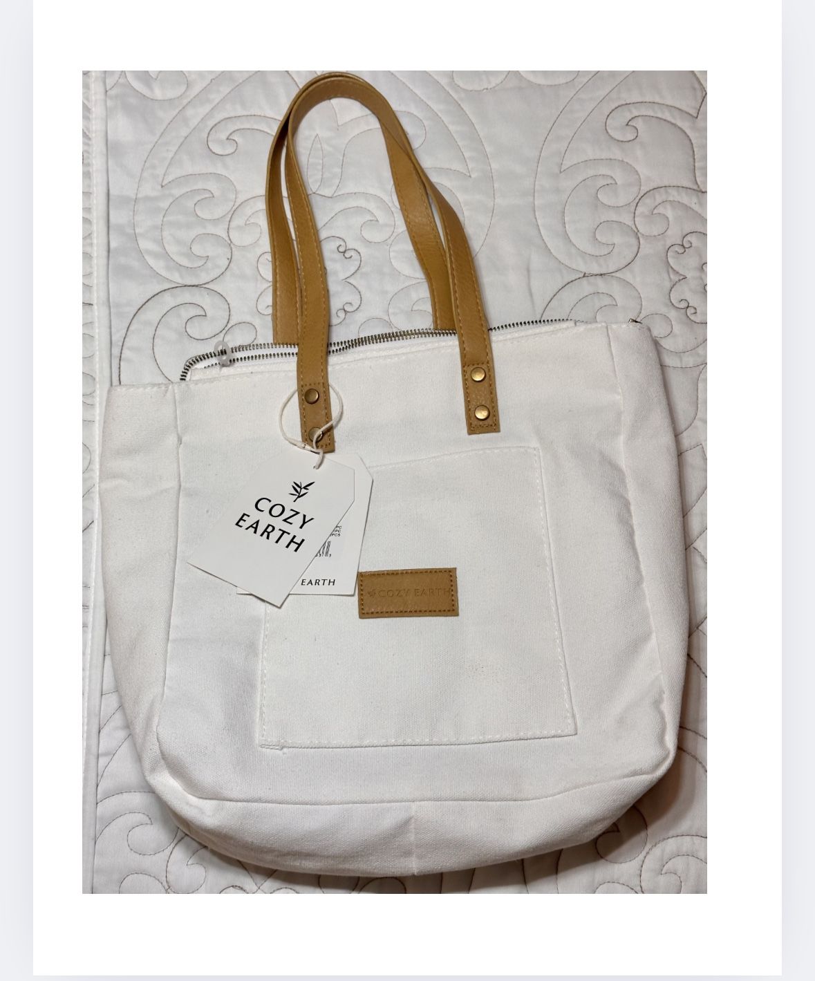 Cozy Earth NWT Tote Bag White Natural Straps Shoulder Bag