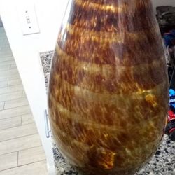 Large Amber Vase Mottled Glass 