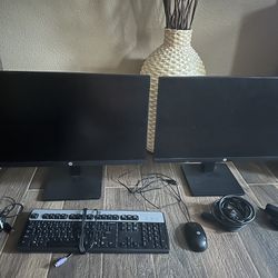 24” HP Monitors w/ Keyboard, Mouse,Headset,& Webcam