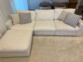 White Fabric Sectional Sofa with Chaise