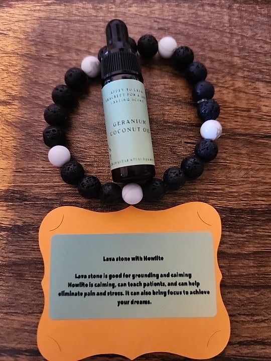 Lava Stone And Howlite Bracelet With Essential Oil Set