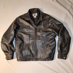 Leather Motorcycle Jacket Men's Size Large Thick Heavy Warm Zip Up 