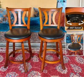 Set of 2 Wood Swivel Bar Stools
