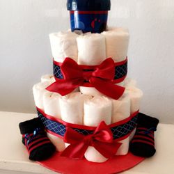 Red & Blue Baby Boy Diaper Cake Available IMMEDIATELY