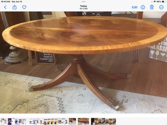 Ethan Allen Newport Collection Banded Mahogany Oval Duncan Phyfe Coffee Table