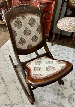 Antique German Folding Rocking Chair - Collapsible Wood Frame