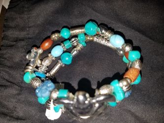 bracelet- beautiful Silver turquoise with silver turtle medallion