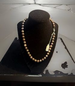 Sea water black culture pearl beaded necklace 18” 925 lobster clap.