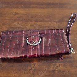 Gorgeous Red Buckle Front Croc Clutch Wristlet Wallet Organizer Handbag Purse