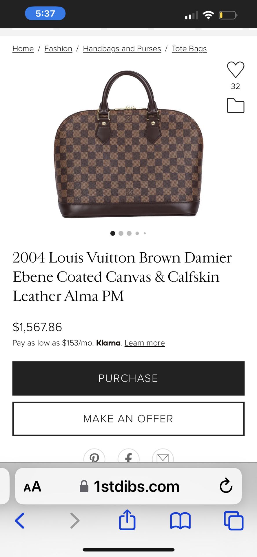 2004 Louis Vuitton Brown Damier Ebene Coated Canvas and Calfskin