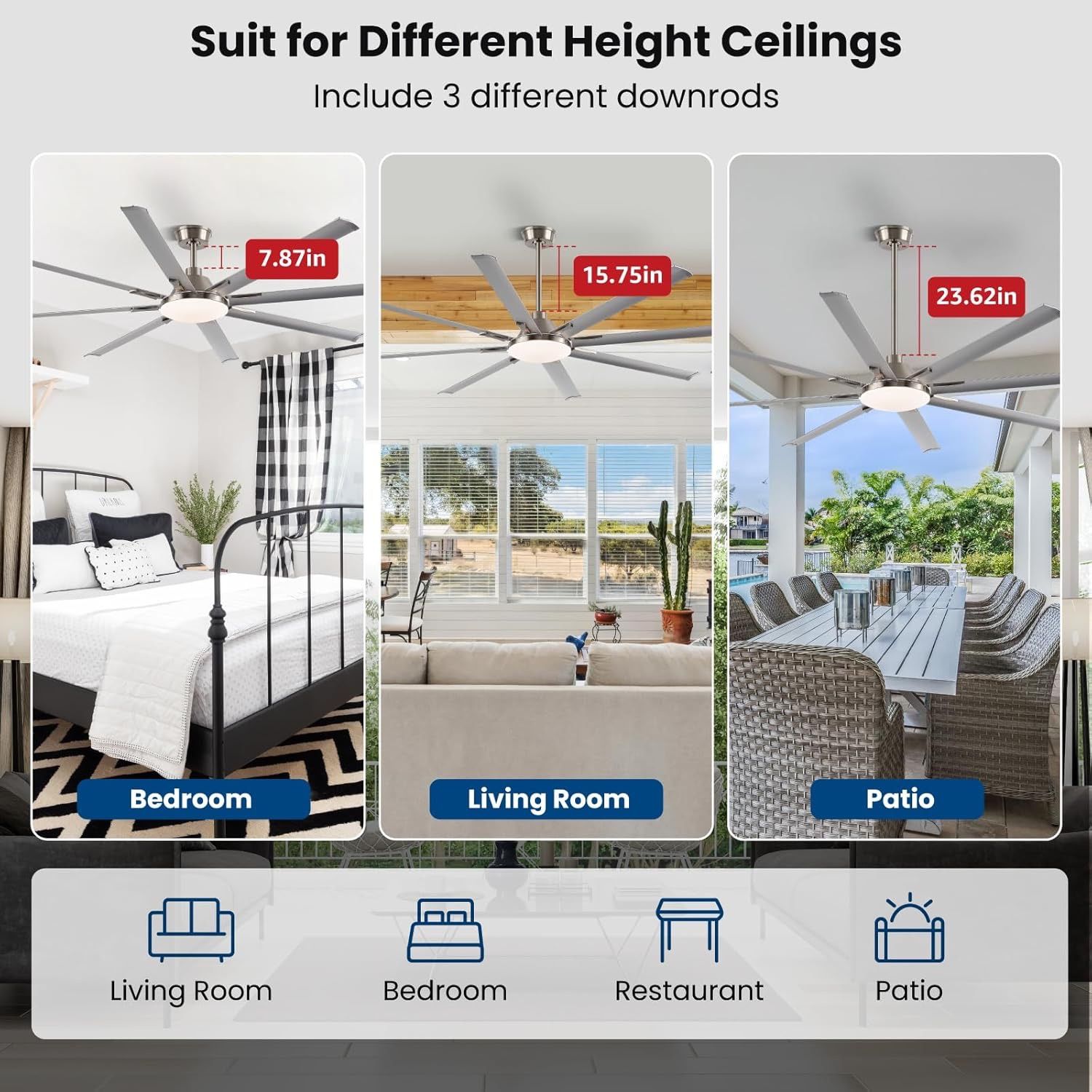 brand new Modern Ceiling Fans with Lights, 84 Inch Ceiling Fan with Light and Remote,Living Room Library Cafe Outdoor/Industrial, 3CCT 8 Blades 6 Spee