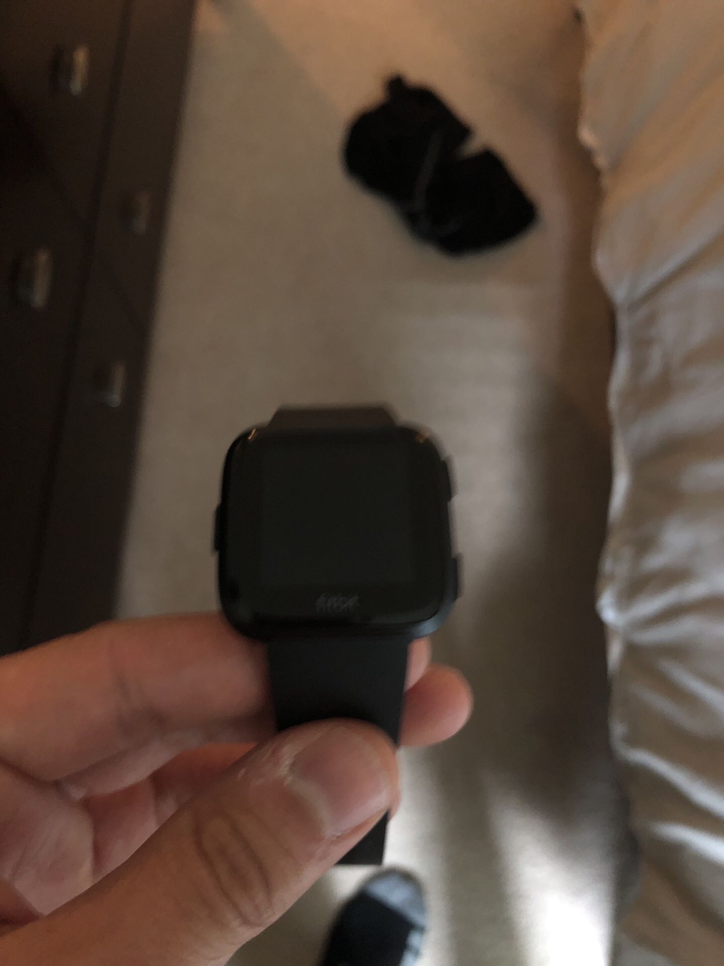 Slightly used Fitbit versa. Small bands. Includes charger. Will consider offer! Will trade for charge 3