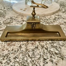 Antique Brass And Porcelain Ink Well