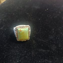 Turquoise With Copper Inlay In Stone On Silver  Ring 